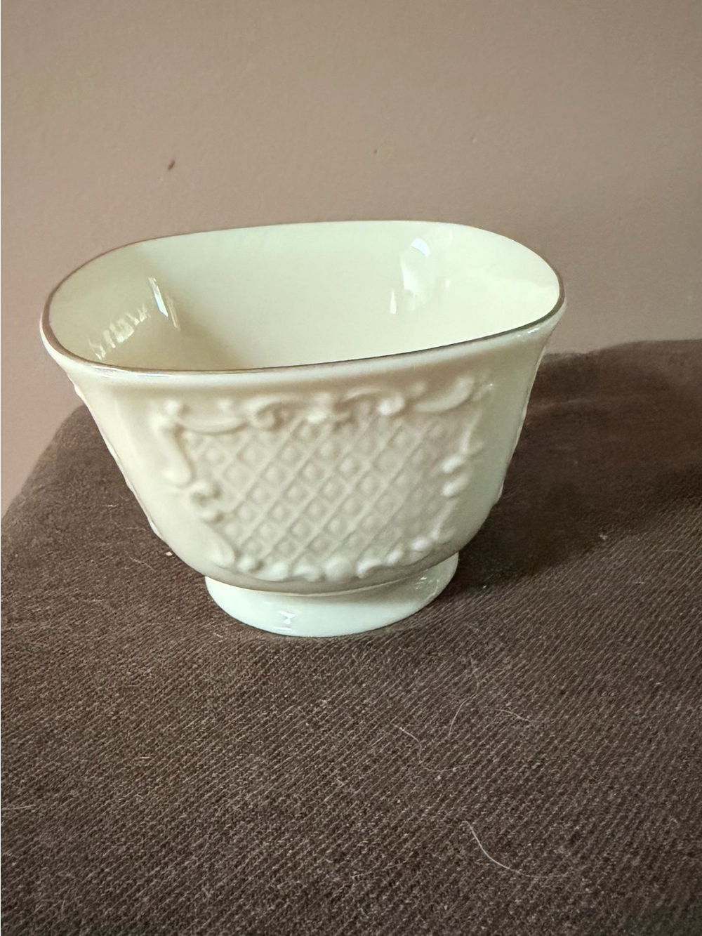 Lenox Cream Ceramic Decorative Bowl with Embossed Lattice